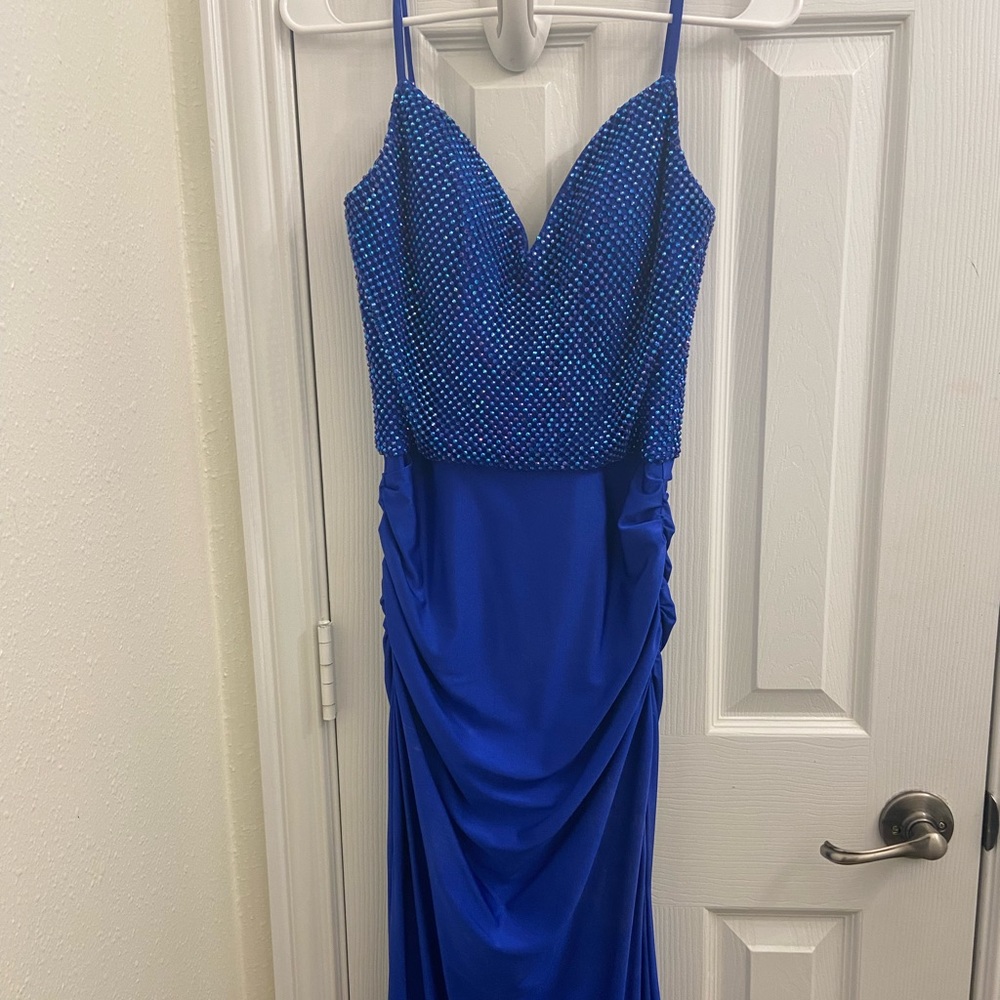 La Femme Blue Mermaid Prom Dress